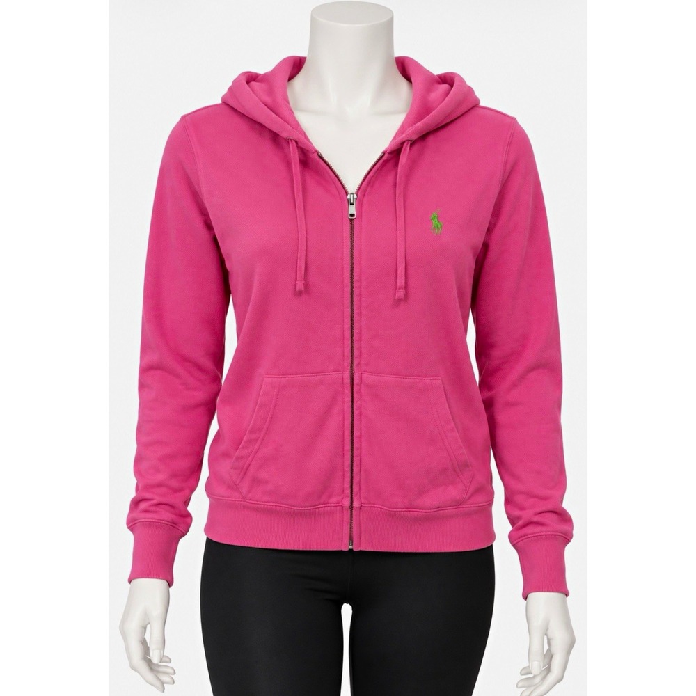 RALPH LAUREN Women's Pink Full Zip Hooded Logo Hoodie w/ Pockets Size M